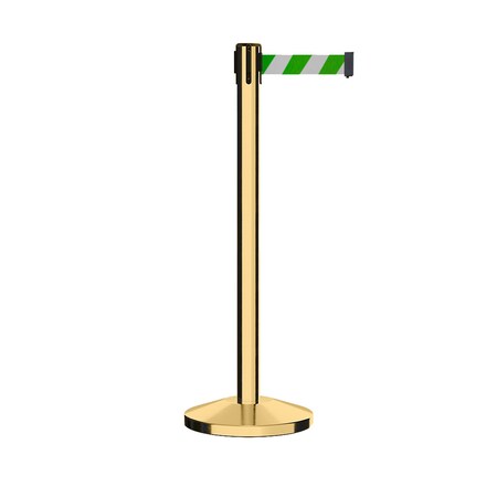 Montour Line Stanchion Belt Barrier Pol.Brass Post 11ft. Grn/Wh Belt M630-PB-GWD-110